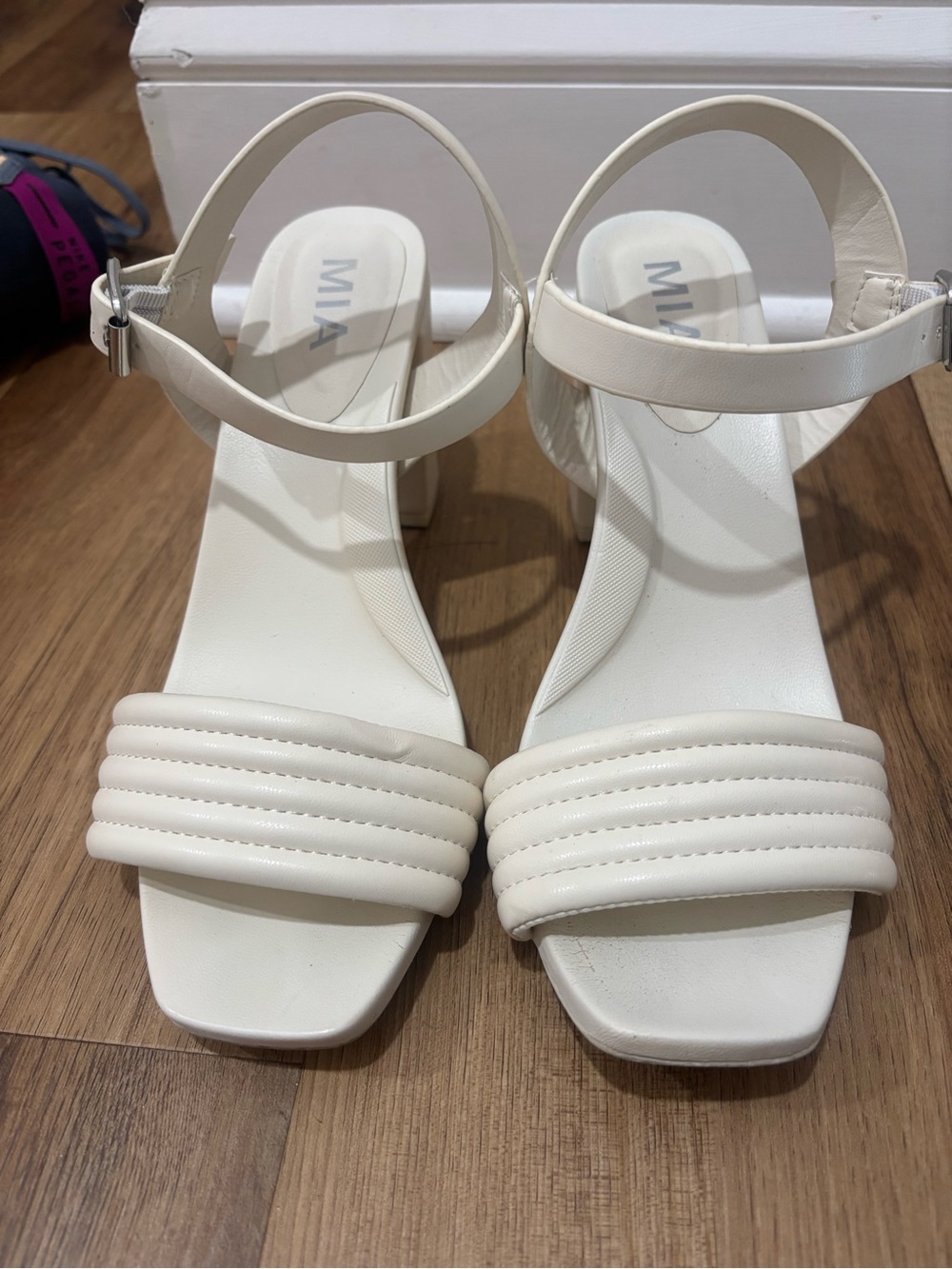 MIA White Strappy Block Heel Sandals